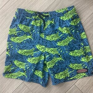 Vineyard Vines Neon Lime & Blue Tropical Swim Trunks